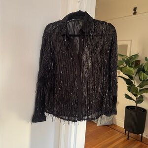 Zara Fringed Sequin Semi-Sheer top